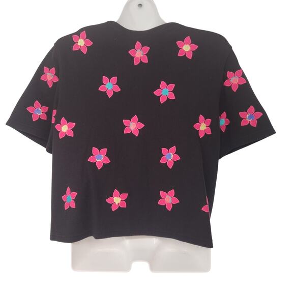 VTG. Bechamel Black Embroidered Floral Sweater Cotton Cardigan Top Women's L - Picture 8 of 8